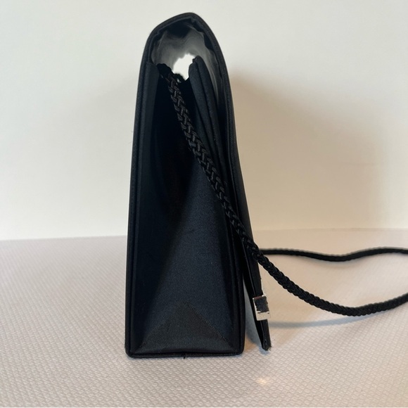 Bechamel Black Satin Evening Purse Snap Closure Mirror Rope Style Shoulder Strap - Picture 4 of 8